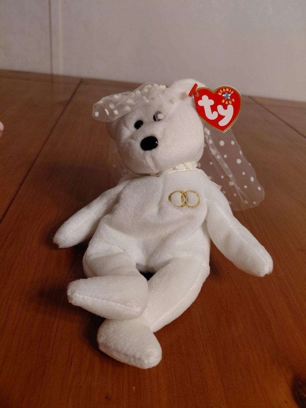 This is a Ty Beanie Baby "Mrs." the Bride Bear plush.